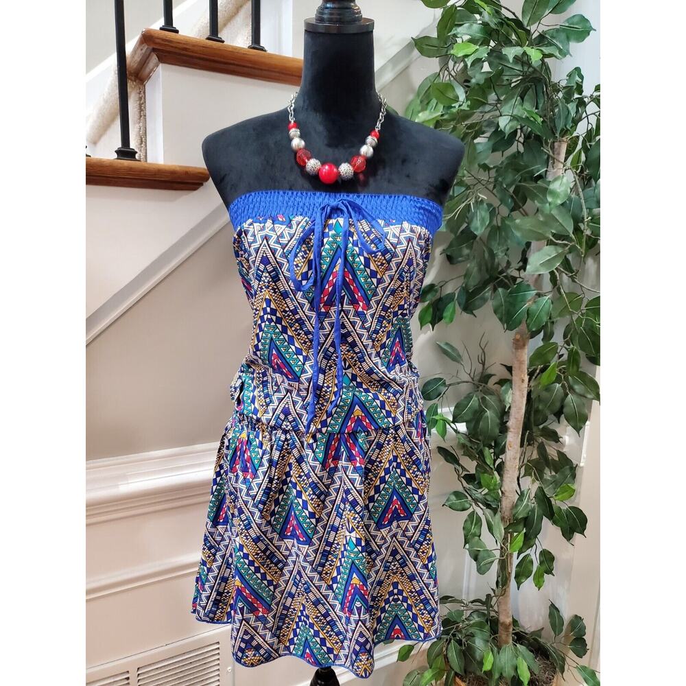 Lara Ethnics Women's Multicolor Sleeveless Off The Shoulder Knee Length Dress M